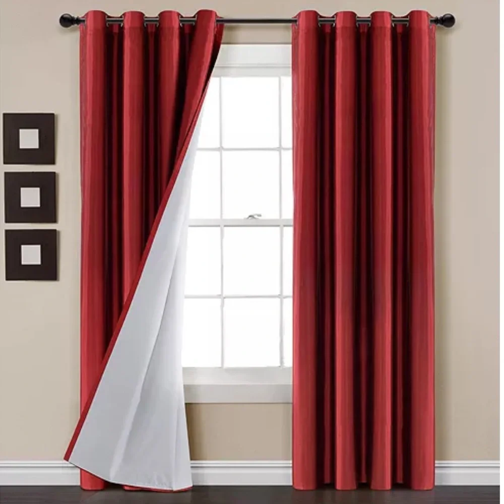 Lush Decor - Red Insulated Grommet 100% Blackout Faux Silk Window Curtain Panel